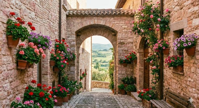 Vicolo fiorito nel centro storico di Spello 2026 Umbria